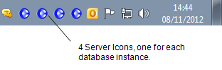 4 ClearSCADA Server Icons running in the Windows system tray