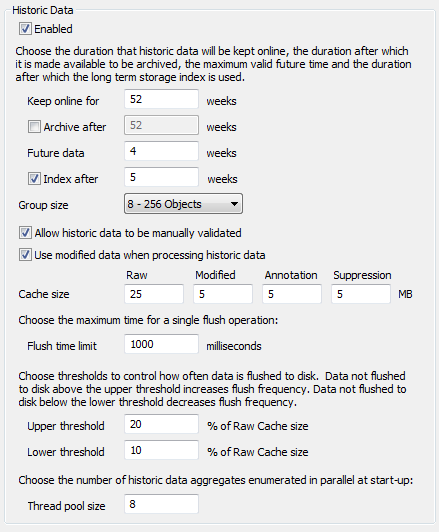 Historic Data Settings (Server Configuration Tool)