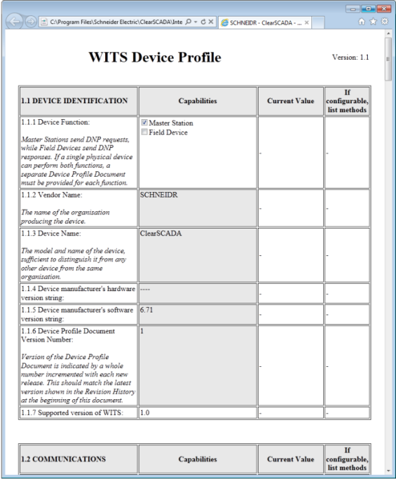 Data Profile for ClearSCADA Master Station