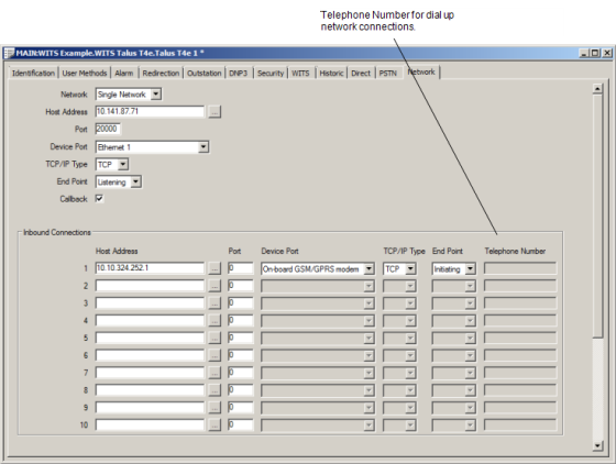 Telephone Number setting for Dial Up Network Connections (WITS Field Device to ClearSCADA)